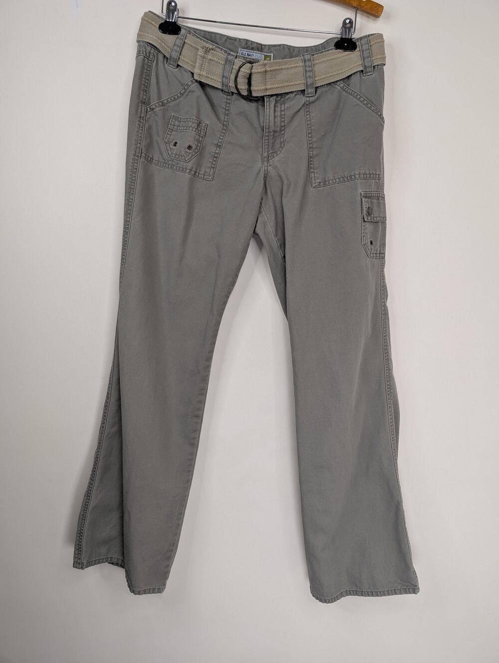 Vintage Old Navy Cargo Pants Womens 12 Gray Low Rise Belted Utility Pockets Y2K